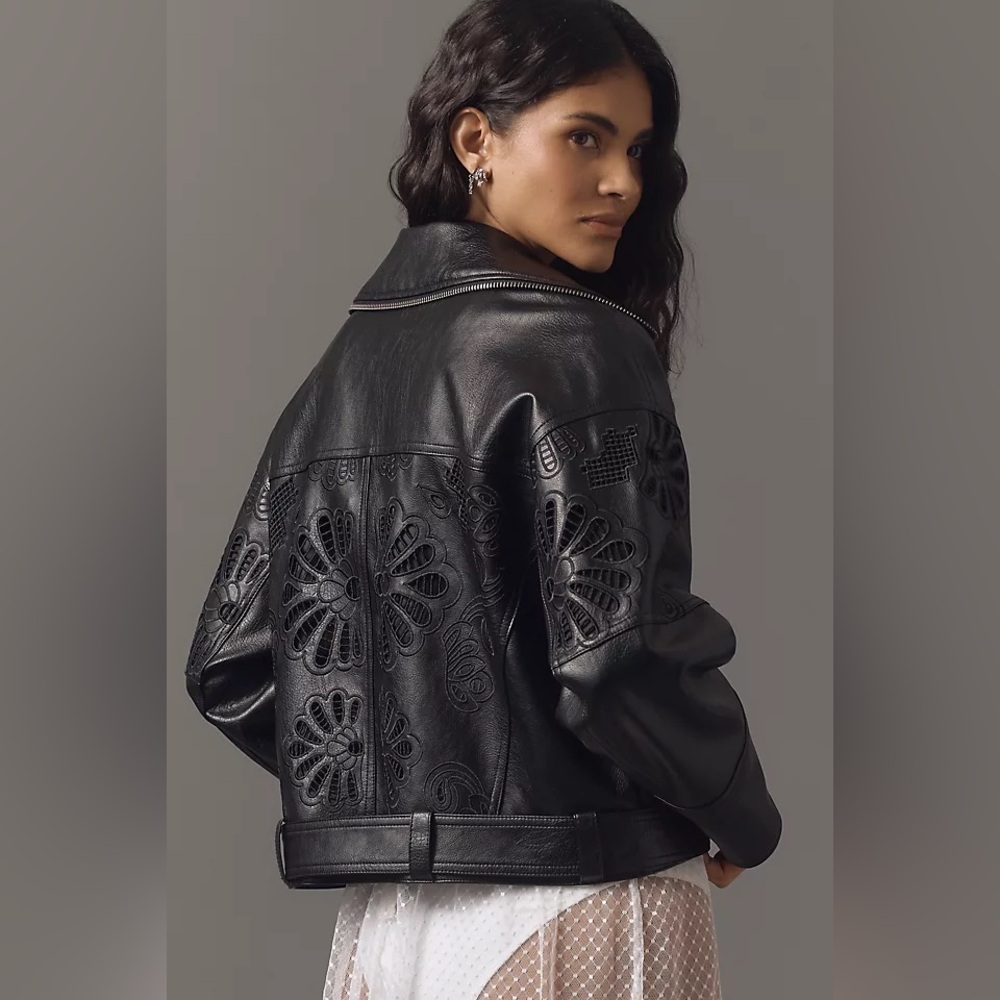 By Anthropologie Faux-Leather Eyelet Moto Jacket